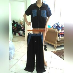 BNWOT Stylish Black & Blue Women's Pants Set BY BE YOU SZ. LG SO DANG CUTE